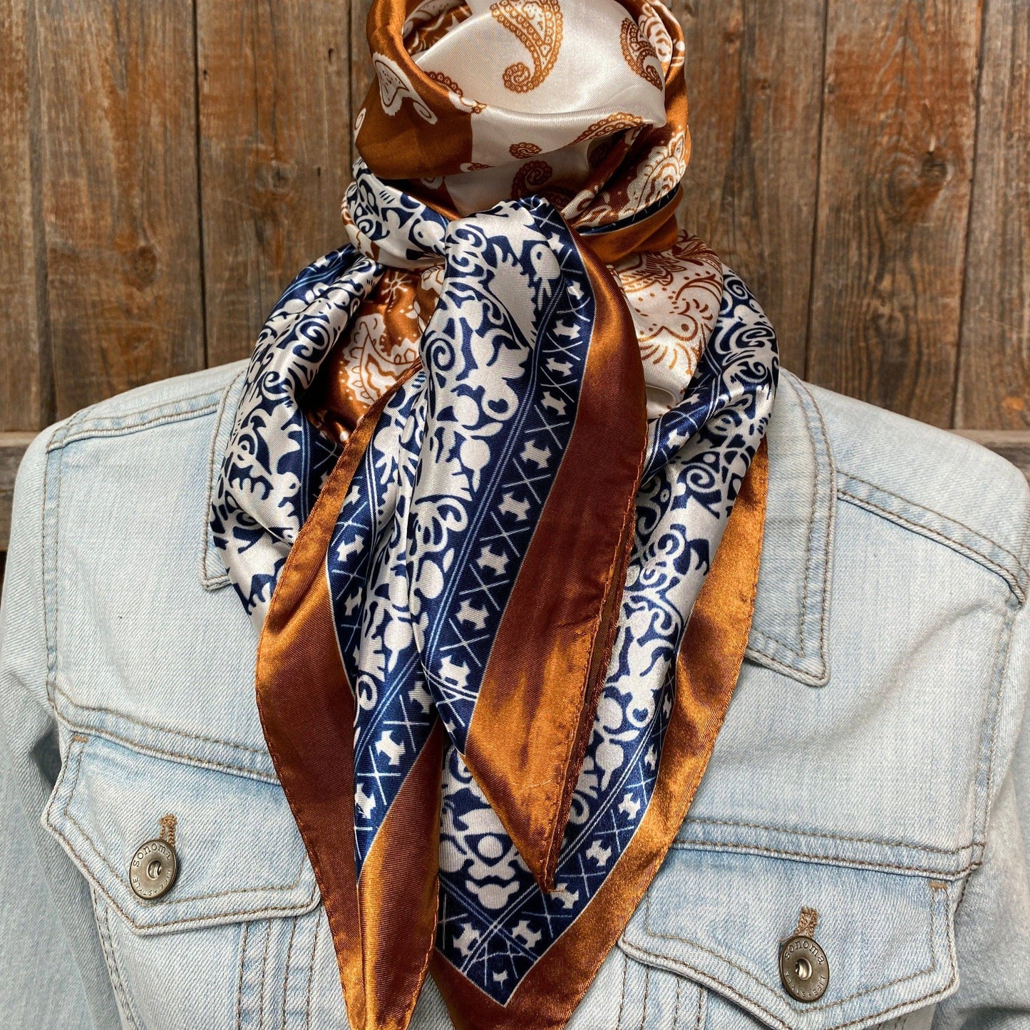 35X35" Rust & Navy Paisley Wild Rag/Scarf WR3299