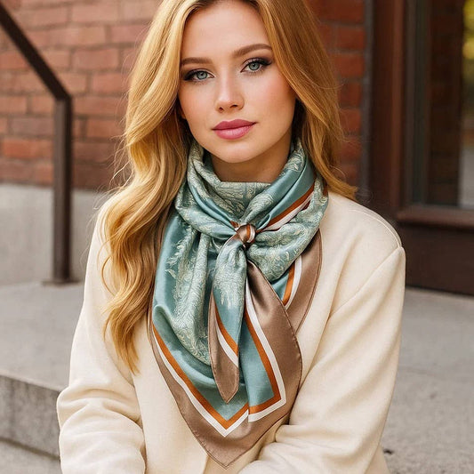 35X35"  Seafoam & Cream Paisley Wild Rag/Scarf WR3410