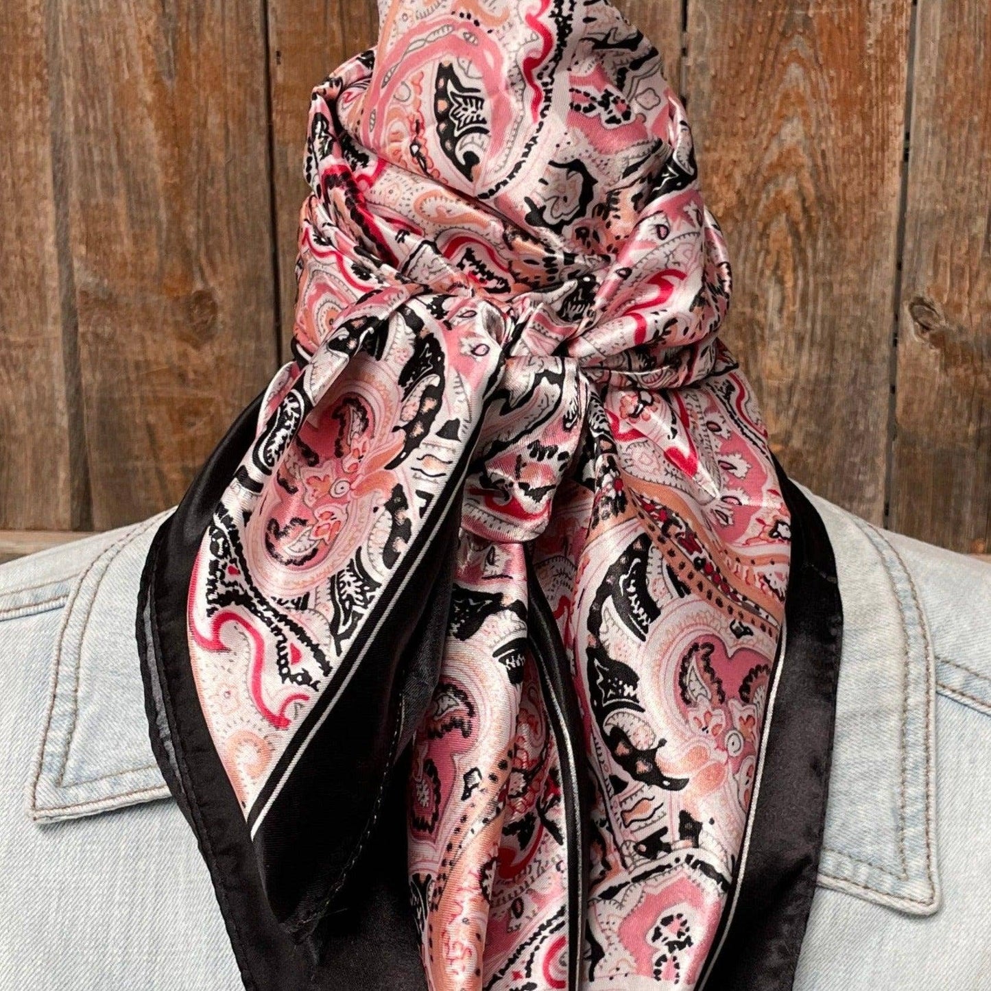 35X35"  Pink & Black Paisley Wild Rag/Scarf WR3415