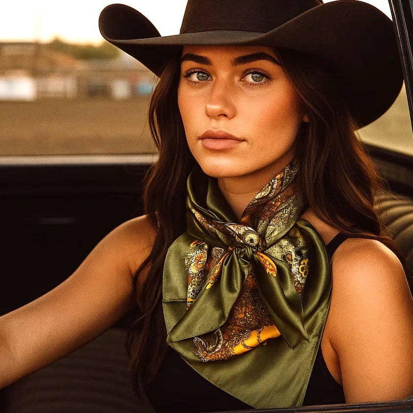 35X35" Olive Tone Paisley Wild Rag / Scarf WR1001