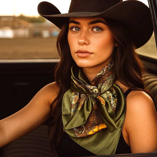 35X35" Olive Tone Paisley Wild Rag / Scarf WR1001