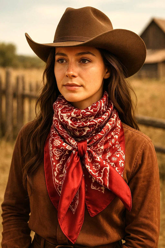 35x35"  Red & Cream Paisley Wild Rag/Scarf WR143