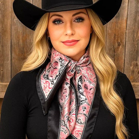 35X35"  Pink & Black Paisley Wild Rag/Scarf WR3415